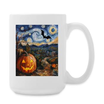 Pumpkin Bat Halloween Van Gogh Starry Night - Large Mug 440 ml - white - Right