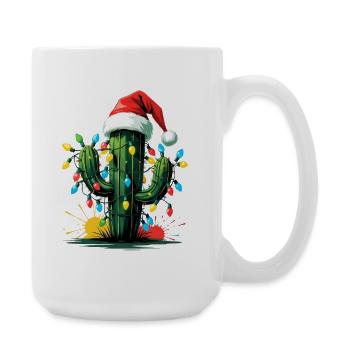 Cactus with fairy lights and Santa hat - Large Mug 440 ml - white - Right