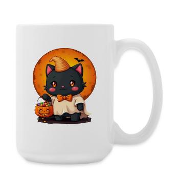 Halloween Katze mit Halloween Kürbis - Große Tasse 440 ml - Weiß - Rechts