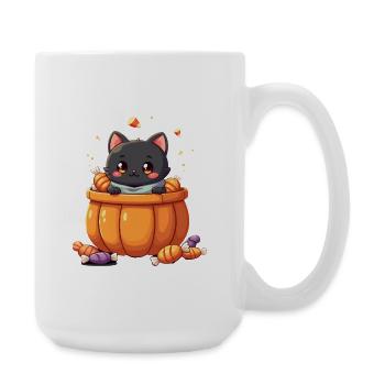 Halloween Katze mit Halloween Kürbis - Große Tasse 440 ml - Weiß - Rechts