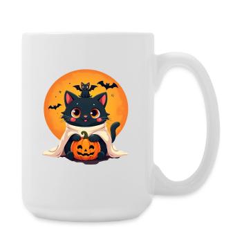 Halloween Katze mit Halloween Kürbis - Große Tasse 440 ml - Weiß - Rechts
