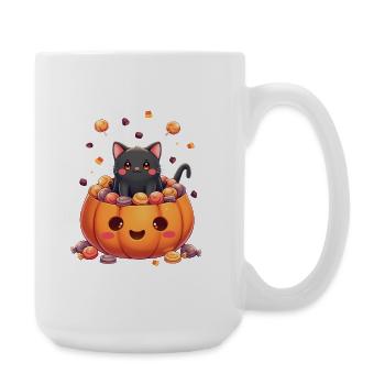 Halloween Katze mit Halloween Kürbis - Große Tasse 440 ml - Weiß - Rechts