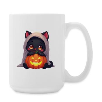 Halloween Katze mit Halloween Kürbis - Große Tasse 440 ml - Weiß - Rechts