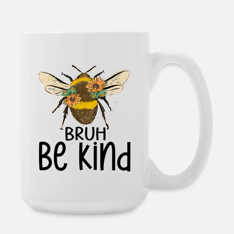 Bee with sunflower wreath - Large Mug 440 ml - white