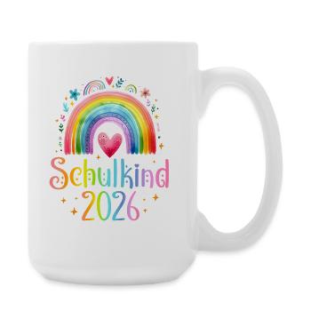 Schulkind 2026 Regenbogen Herz - Große Tasse 440 ml - Weiß - Rechts