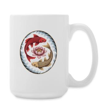 Koi Poisson Lotus Fleur Wave Art - Grande tasse 440 ml - blanc - Droite