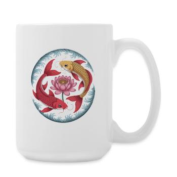 Koi Fische und Lotusblume Harmonisches Motiv - Große Tasse 440 ml - Weiß - Rechts