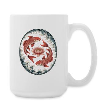 Koi Fische und Lotusblüte in Wellenkunst - Große Tasse 440 ml - Weiß - Rechts