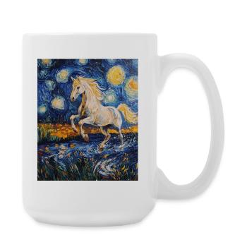 Horse Horses Rider Van Gogh Style Starry Night - Large Mug 440 ml - white - Right