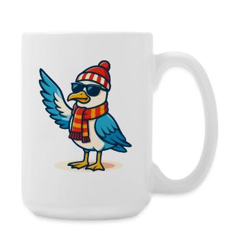 Cool seagull with sunglasses & cap - Large Mug 440 ml - white - Right