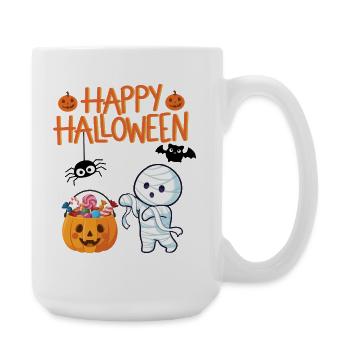 Halloween Mummy und Kürbis mit Süssigkeiten - Große Tasse 440 ml - Weiß - Rechts
