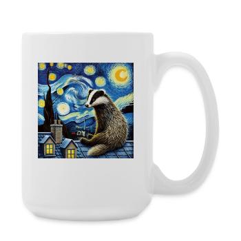 Badger on roof in starry night - Large Mug 440 ml - white - Right