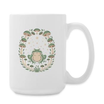 Zauberhafter Frosch und Pilze im Sternenhimmel - Große Tasse 440 ml - Weiß - Rechts