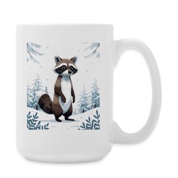 Winterlicher Waschbär im Wald - Große Tasse 440 ml - Weiß - Rechts