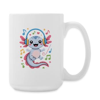 Kawaii Axolotl with Headphones and Musical Notes - Large Mug 440 ml - white - Right