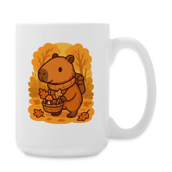 Capybara im Wald – Cozy Herbstspaziergang - Große Tasse 440 ml - Weiß - Rechts