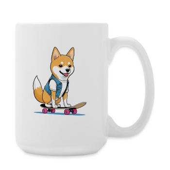 Corgi Skateboard Denim Look - Große Tasse 440 ml - Weiß - Rechts