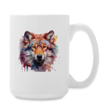 Bunter Wolf – Abstraktes Tierportrait Design - Große Tasse 440 ml - Weiß - Rechts
