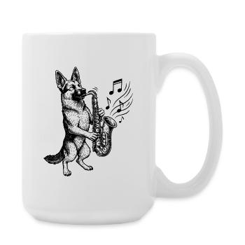 Saxophon Deutscher Schäferhund Kunst - Große Tasse 440 ml - Weiß - Rechts