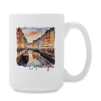 Watercolor of Copenhagen, Copenhagen Denmark - Large Mug 440 ml - white - Right