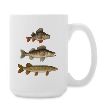 Brochet, sandre, perche, poissons prédateurs, pêcheurs, pêcheurs - Grande tasse 440 ml - blanc - Droite