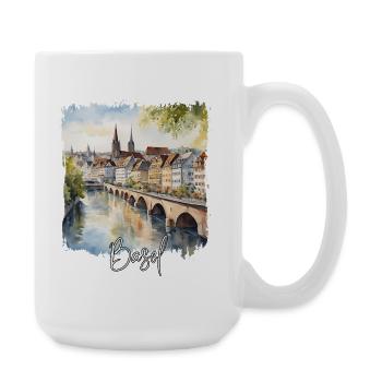 Basel Watercolor, Basel Switzerland - Large Mug 440 ml - white - Right