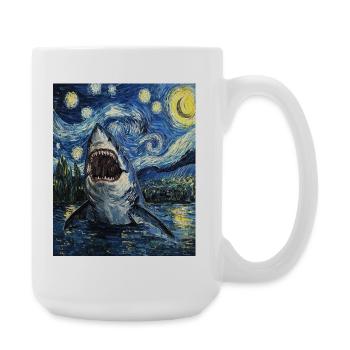 Shark Fish Van Gogh Style Starry Night - Large Mug 440 ml - white - Right