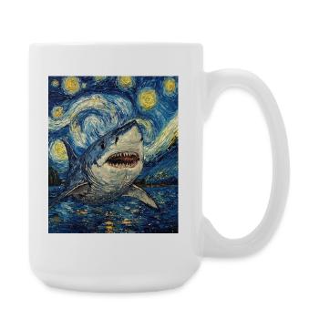 Shark Fish Van Gogh Style Starry Night - Large Mug 440 ml - white - Right