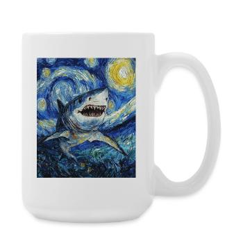 Shark Fish Van Gogh Style Starry Night - Large Mug 440 ml - white - Right