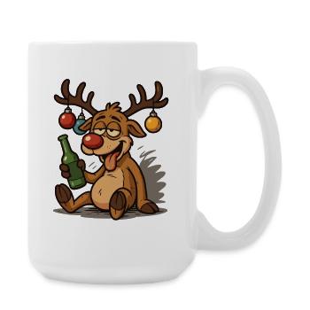 Funny Drunk Reindeer Christmas Shirt - Large Mug 440 ml - white - Right