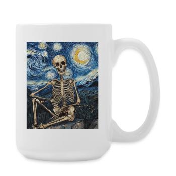 Skelett Halloween Van Gogh Style Starry Night - Große Tasse 440 ml - Weiß - Rechts