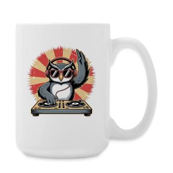 DJ Eule mit Turntables - Große Tasse 440 ml - Weiß - Rechts