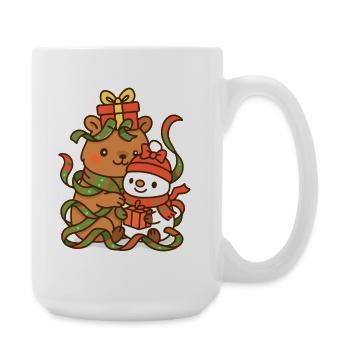 Capybara und Schneemann im Geschenkband - Große Tasse 440 ml - Weiß - Rechts