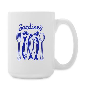 Sardinen Festmahl Blau Illustration - Große Tasse 440 ml - Weiß - Rechts
