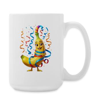Bananenfeier: Party-Maskottchen Cartoon - Große Tasse 440 ml - Weiß - Rechts