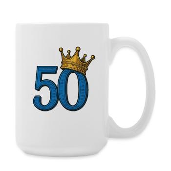 Blue 50 with Golden Crown – Noble Birthday of the - Large Mug 440 ml - white - Right