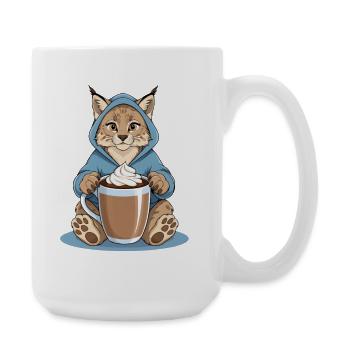 Luchs mit Heissem Getränk - Große Tasse 440 ml - Weiß - Rechts