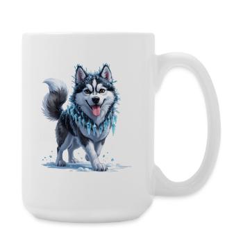 Eis Husky mit Eiskristallkette - Große Tasse 440 ml - Weiß - Rechts