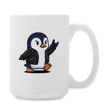Rocker Penguin in Leather Jacket Giving Devil Horn - Large Mug 440 ml - white - Right