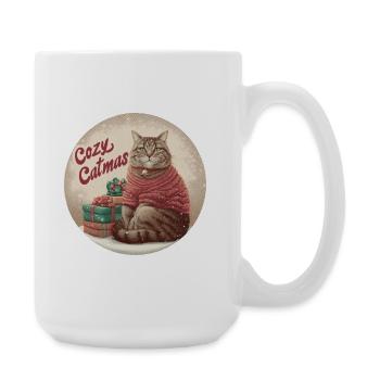 Chemise de chat de Noël Cozy Tabby en pull de Père Noël - Grande tasse 440 ml - blanc - Droite