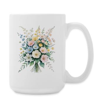 Pastellblumenstrauß Aquarell Bouquet - Große Tasse 440 ml - Weiß - Rechts