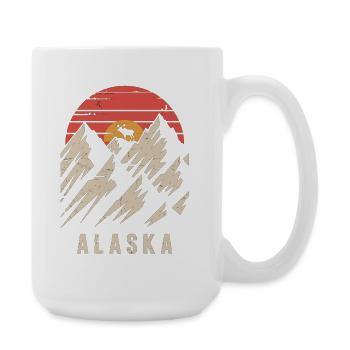 T-shirt rétro Alaska – Montagnes et orignal - Grande tasse 440 ml - blanc - Droite