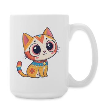 Süßes Kawaii-Kätzchen entzückende kleine Kawaii-Katze - Große Tasse 440 ml - Weiß - Rechts