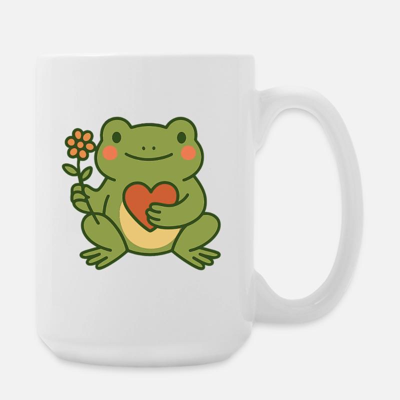 Frosch mit Herz und Blume – Freundlich & Cozy - Große Tasse 440 ml - Weiß