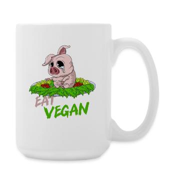 EAT VEGAN Sad pig on the plate - Large Mug 440 ml - white - Right
