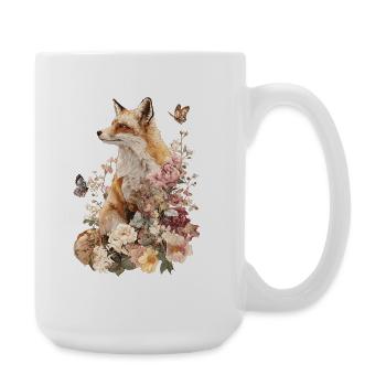 Fuchs, Tier, Blumen, Schmetterlinge, Tierliebhaber - Große Tasse 440 ml - Weiß - Rechts