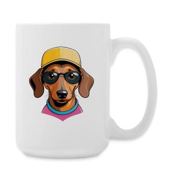 Dachshund with Sunglasses Cap Pink - Large Mug 440 ml - white - Right