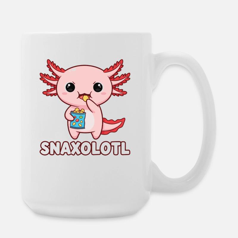 Mignon axolotl rose mangeant des chips - Grande tasse 440 ml - blanc