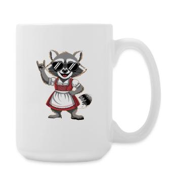 Funny raccoon in dirndl with sunglasses and - Large Mug 440 ml - white - Right