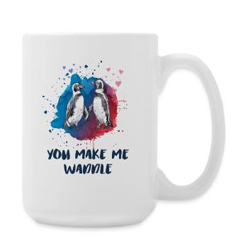 You Make Me Waddle – Cute Penguin Love Shirt - Large Mug 440 ml - white - Right